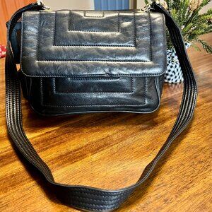 Vintage Jay Herbert Soft Black Geometric Quilted Leather Shoulder Bag Purse